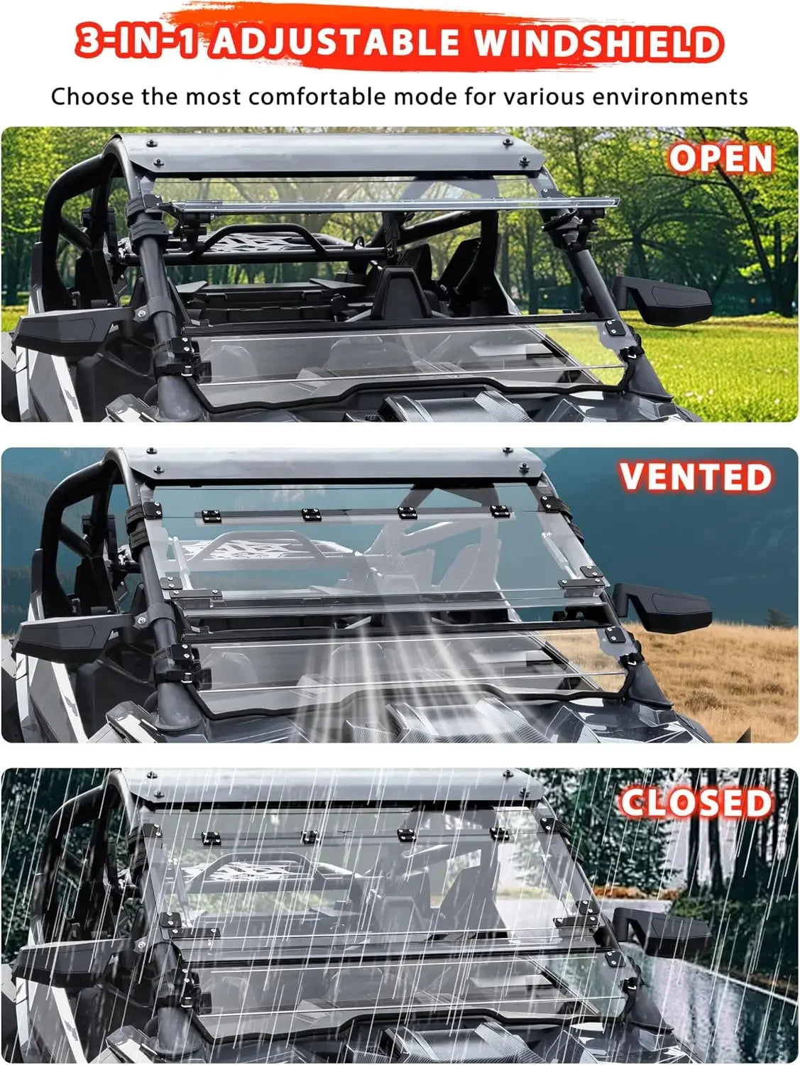 3-in-1 Flip-Up Hard Coated Polycarbonate Windshield for Polaris RZR Pro XP (2020–2024)