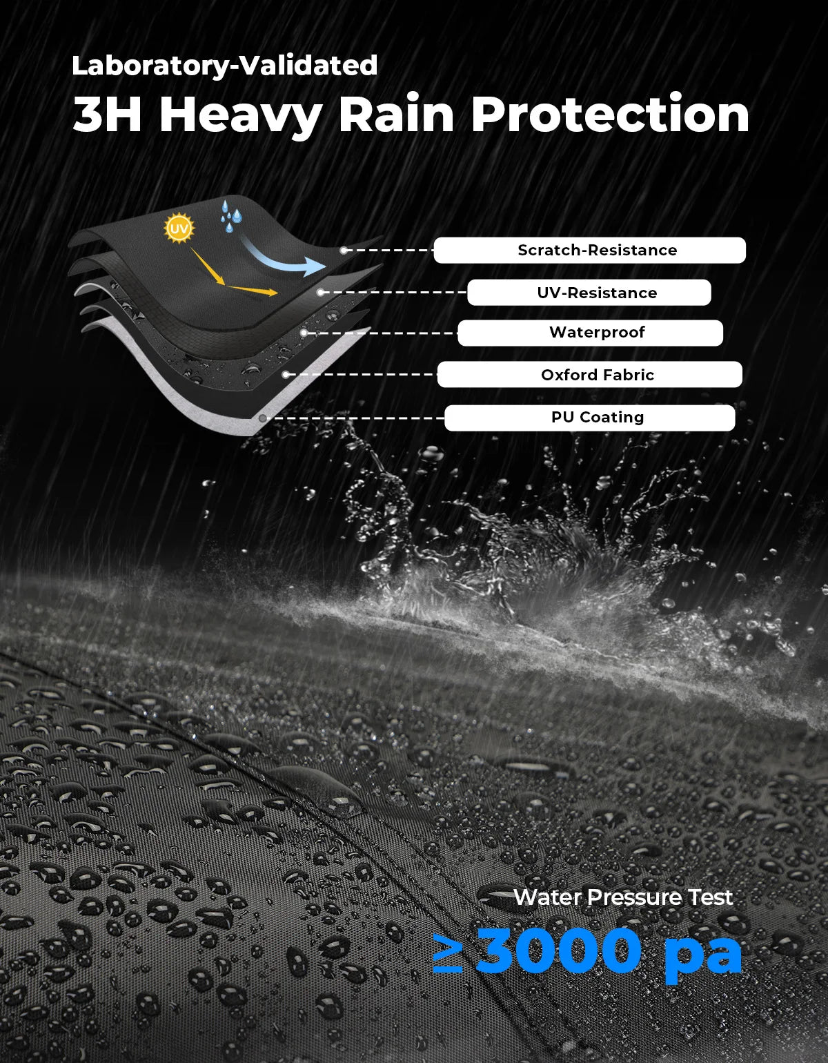 Utility Vehicle Cover 124 x 58 x 71 In with Reflective Strip for UTV & SXS
