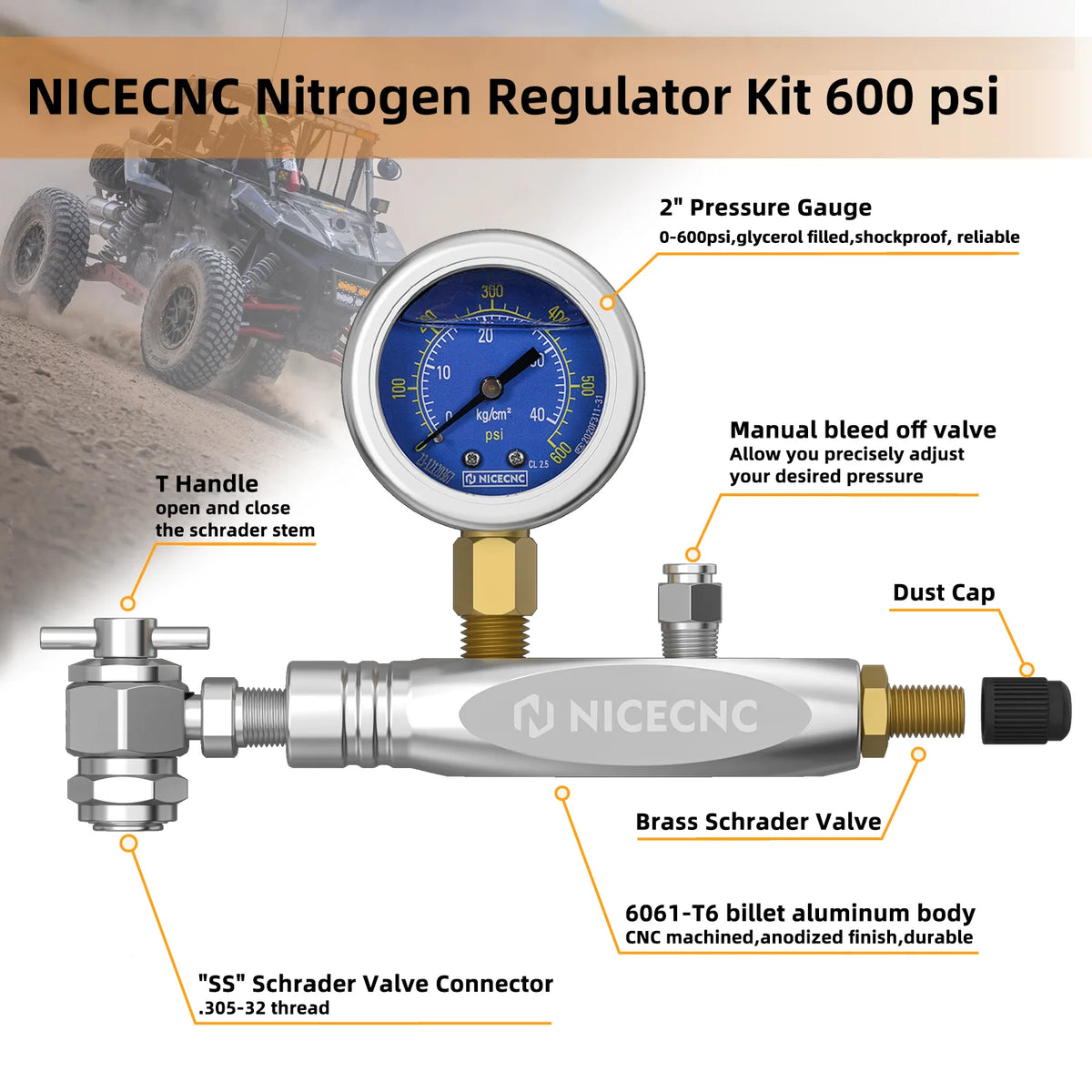 Shock Nitrogen Regulator Fill Tool Kit, 3500 PSI for UTV & SXS