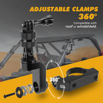 Roll Bar Action Camera Mount, 360° Adjustable for UTV & SXS