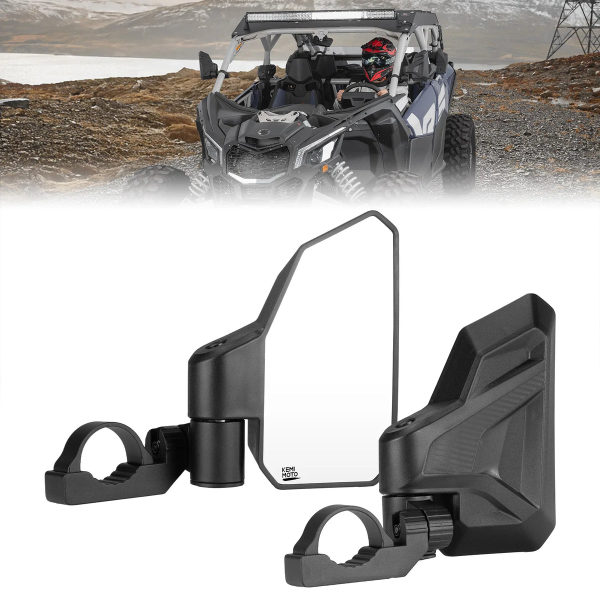 KEMIMOTO Side Mirrors for 1.65–2 Inch Roll Cage for UTV & SXS