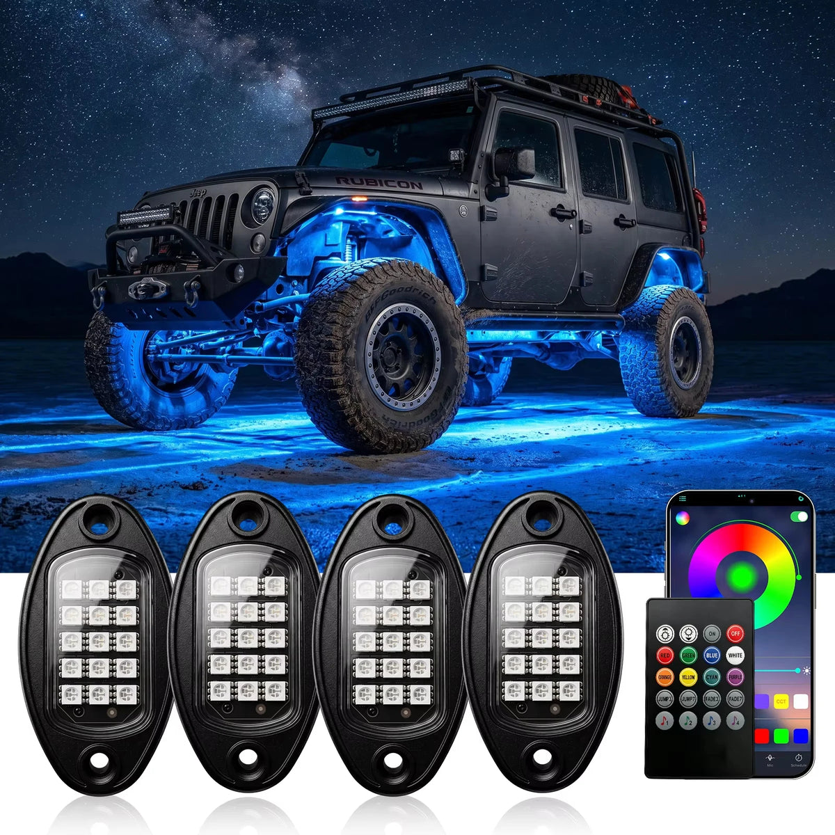 Bluetooth RGB Rock Lights with Music Sync (4 or 8 Pods) for UTV & SXS