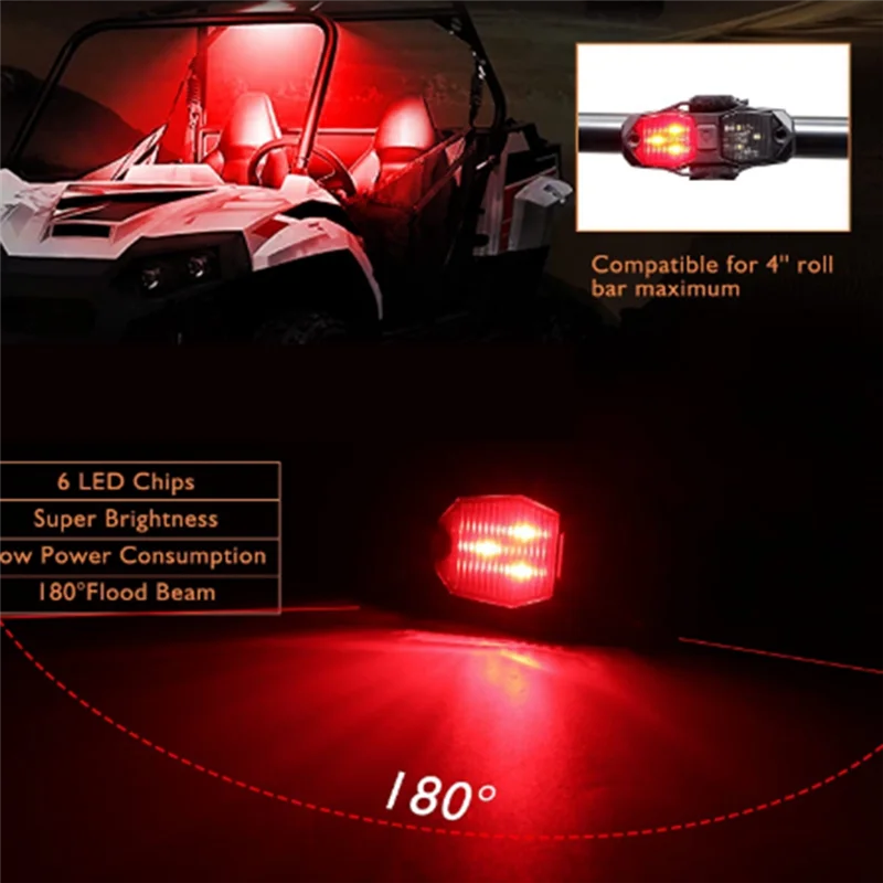 Red & White Dual-Color Roll Cage Dome Light for UTV & SXS