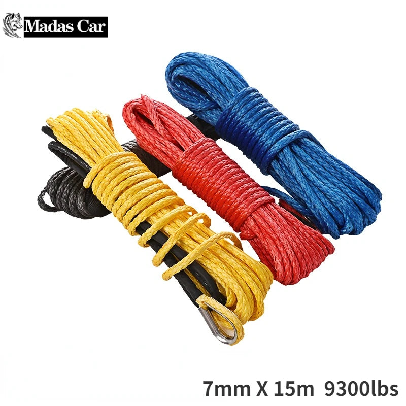 Synthetic Winch Rope 7 mm x 15 m, 9,300 lb for UTV & SXS