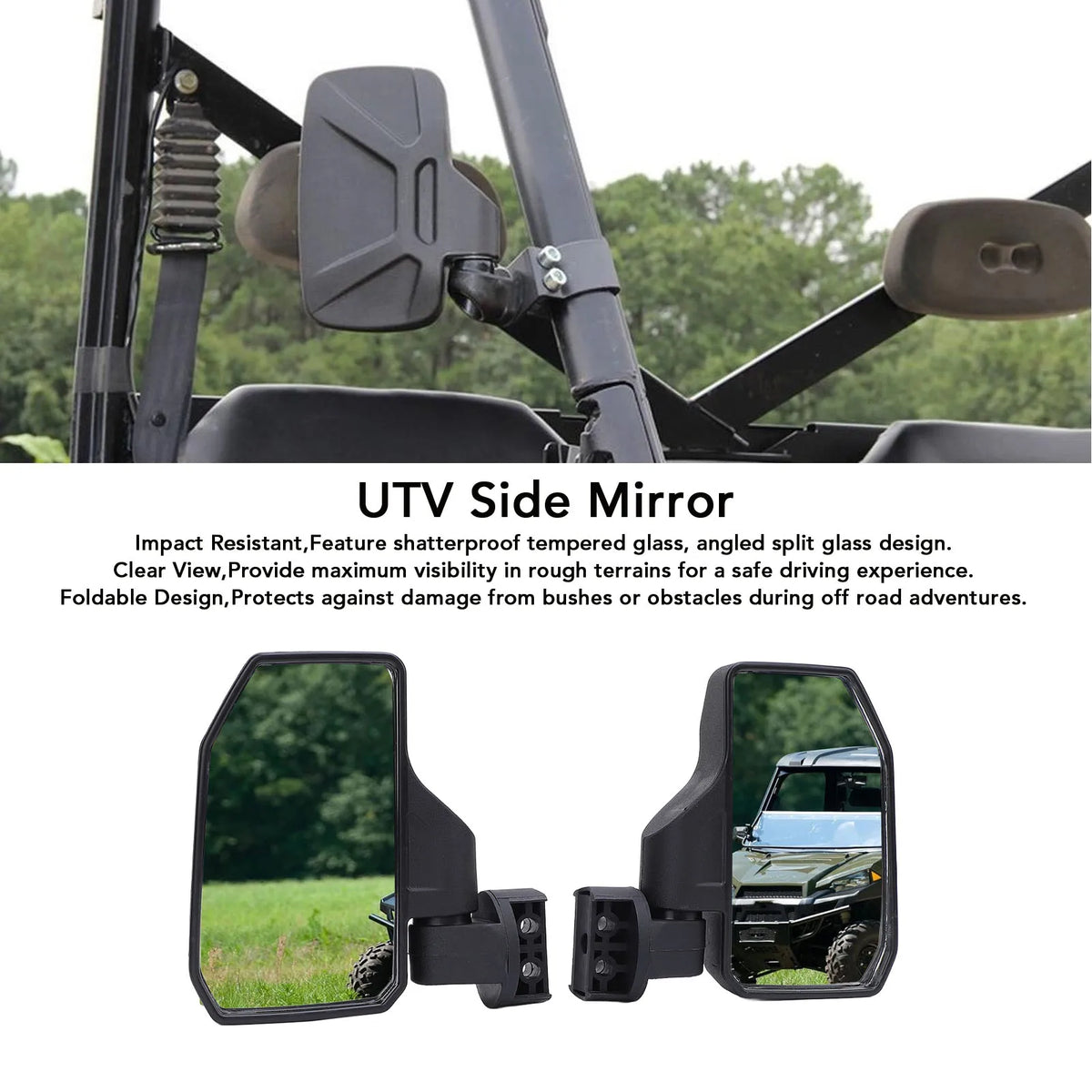 Foldable Adjustable Side Mirrors (Pair) for Polaris RZR XP Turbo, RZR Pro XP & RZR 900