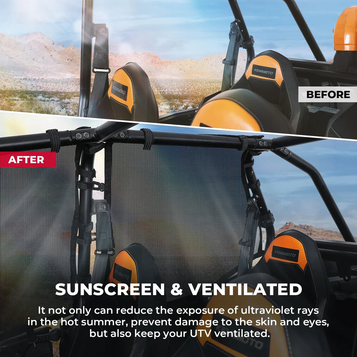 KEMIMOTO Front and Rear Side Mesh Window Nets for Polaris RZR XP 1000