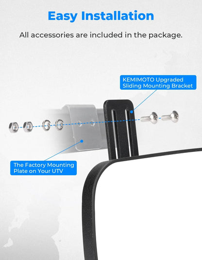 Sliding Adjustable Rear View Mirror for Polaris Ranger 570, Ranger XP 900 & Ranger XP 1000