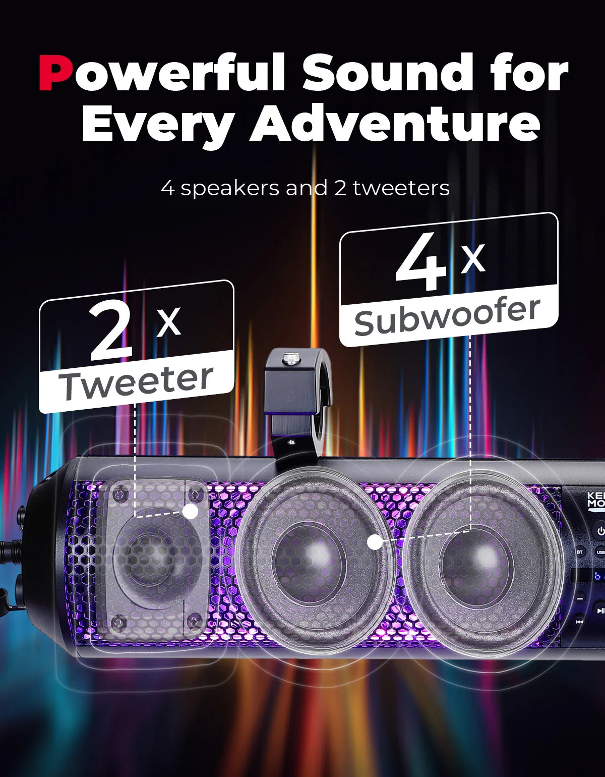 Waterproof RGB Bluetooth Sound Bar for UTV & SXS