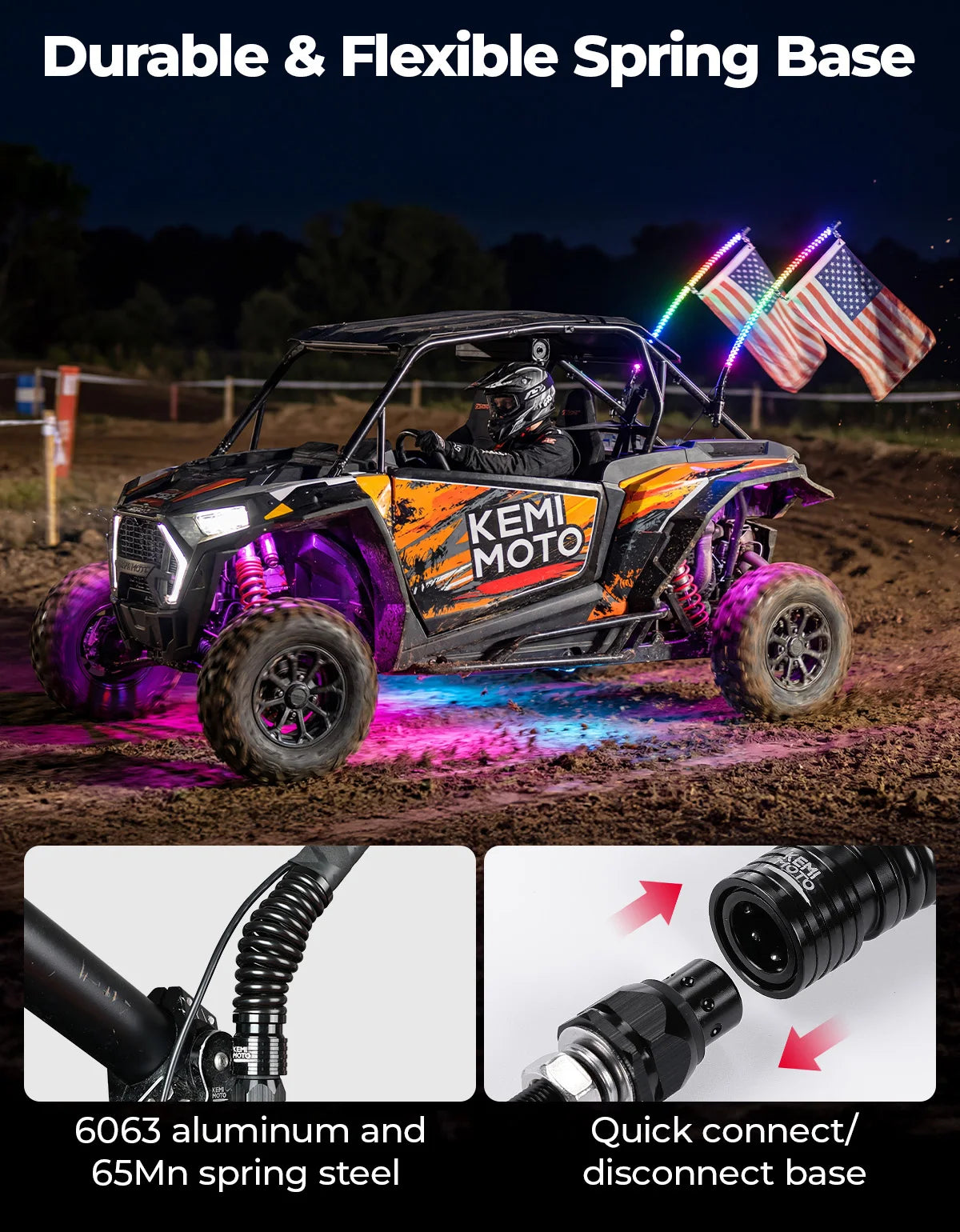 3-Foot LED Whip Lights and 4 Rock Lights Kit, App Control for UTV & SXS