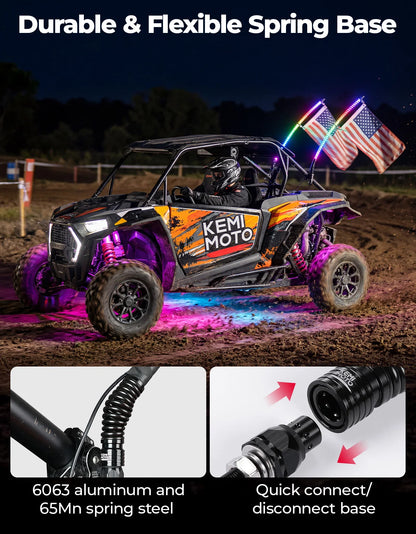 3-Foot LED Whip Lights and 4 Rock Lights Kit, App Control for UTV & SXS
