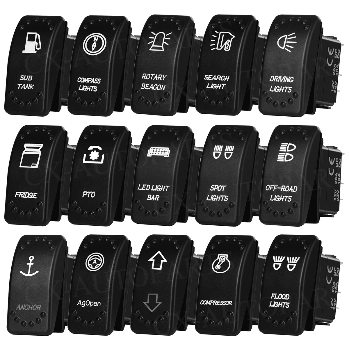 Waterproof Backlit Rocker Switch, 20A 12V for UTV & SXS