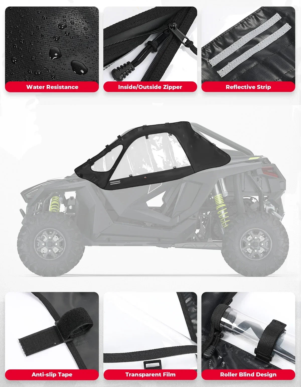 KEMIMOTO Soft Upper Cab Enclosure Doors with YKK Zippers for Polaris RZR Pro XP & RZR Turbo R