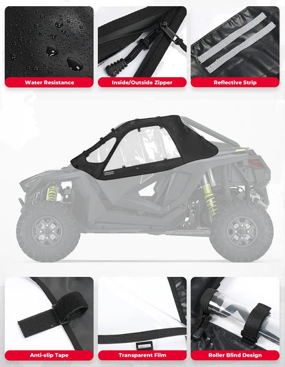 KEMIMOTO Soft Upper Cab Enclosure Doors with YKK Zippers for Polaris RZR Pro XP & RZR Turbo R