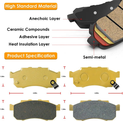 Front and Rear Ceramic Brake Pad Set for Honda Pioneer 700 & Pioneer 500