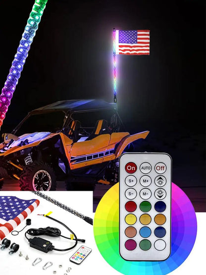 RGB LED Whip Light with RF Remote, 2–5 Foot for UTV & SXS