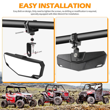 Low-Profile 360° Adjustable Side Mirrors, Aluminum Clamp for UTV & SXS