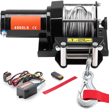 4000 lb Electric Winch with 39 ft Steel Cable & Wireless Remote for UTV & SXS