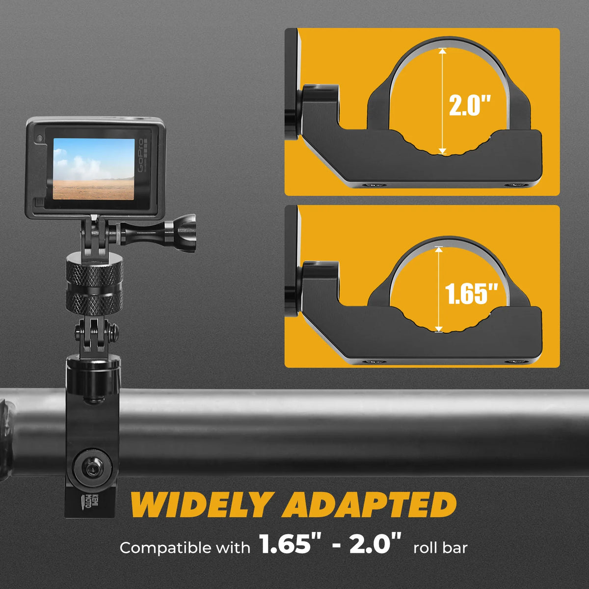 Roll Bar Action Camera Mount, 360° Adjustable for UTV & SXS