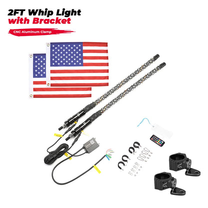 KEMIMOTO 3 ft Spiral LED Whip Light with App & Remote for UTV & SXS