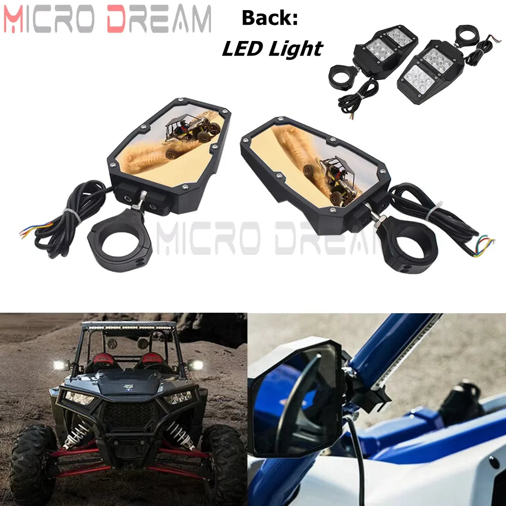 Side Mirrors with LED Spot Lights, 1.75–2-Inch Clamp for UTV & SXS