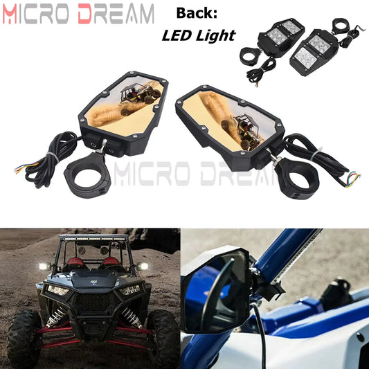 Side Mirrors with LED Spot Lights, 1.75–2-Inch Clamp for UTV & SXS