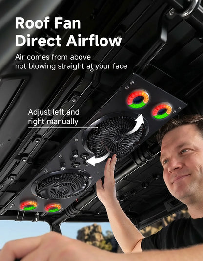 Dual 8-Inch Overhead Cab Cooling Fan with RGB for UTV & SXS