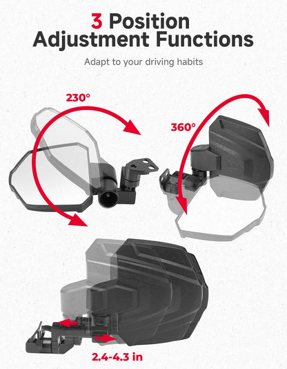 Side Rearview Mirrors with CNC Aluminum Base for CFMOTO ZForce 950, UForce 600 & More