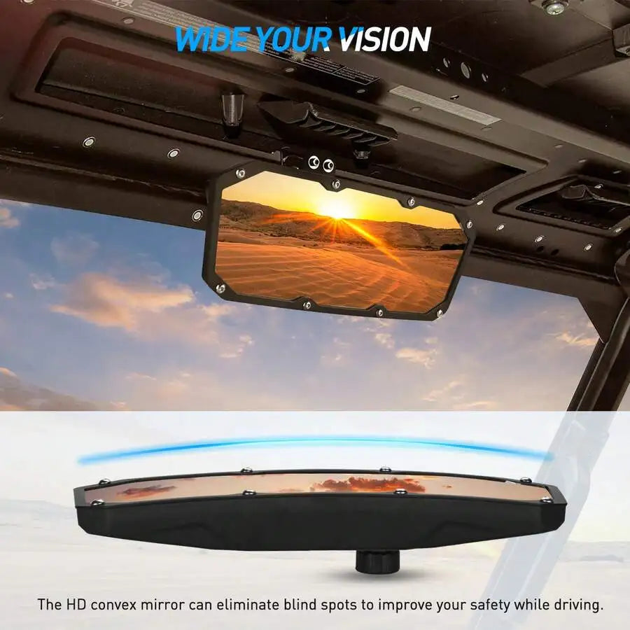Center Rearview Mirror, Convex Glass for Polaris Ranger XP 900, Ranger XP 1000 & Can-Am Defender