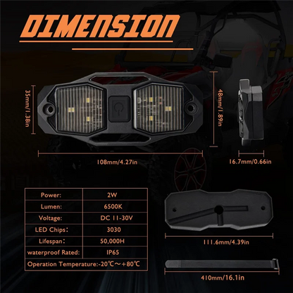 Red & White Dual-Color Roll Cage Dome Light for UTV & SXS