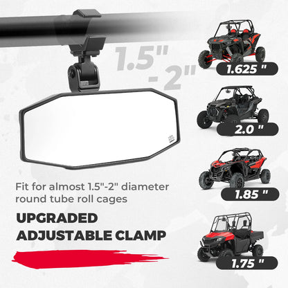 Aluminum Clamp Center Mirror, 1.5-Inch Roll Bar for UTV & SXS