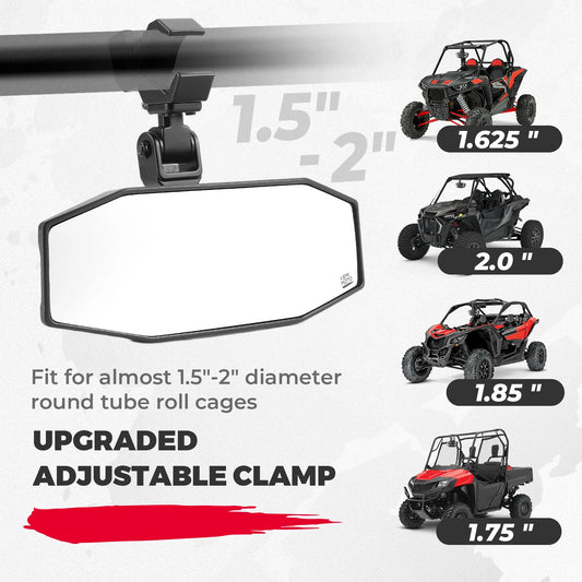 Aluminum Clamp Center Mirror, 1.5-Inch Roll Bar for UTV & SXS