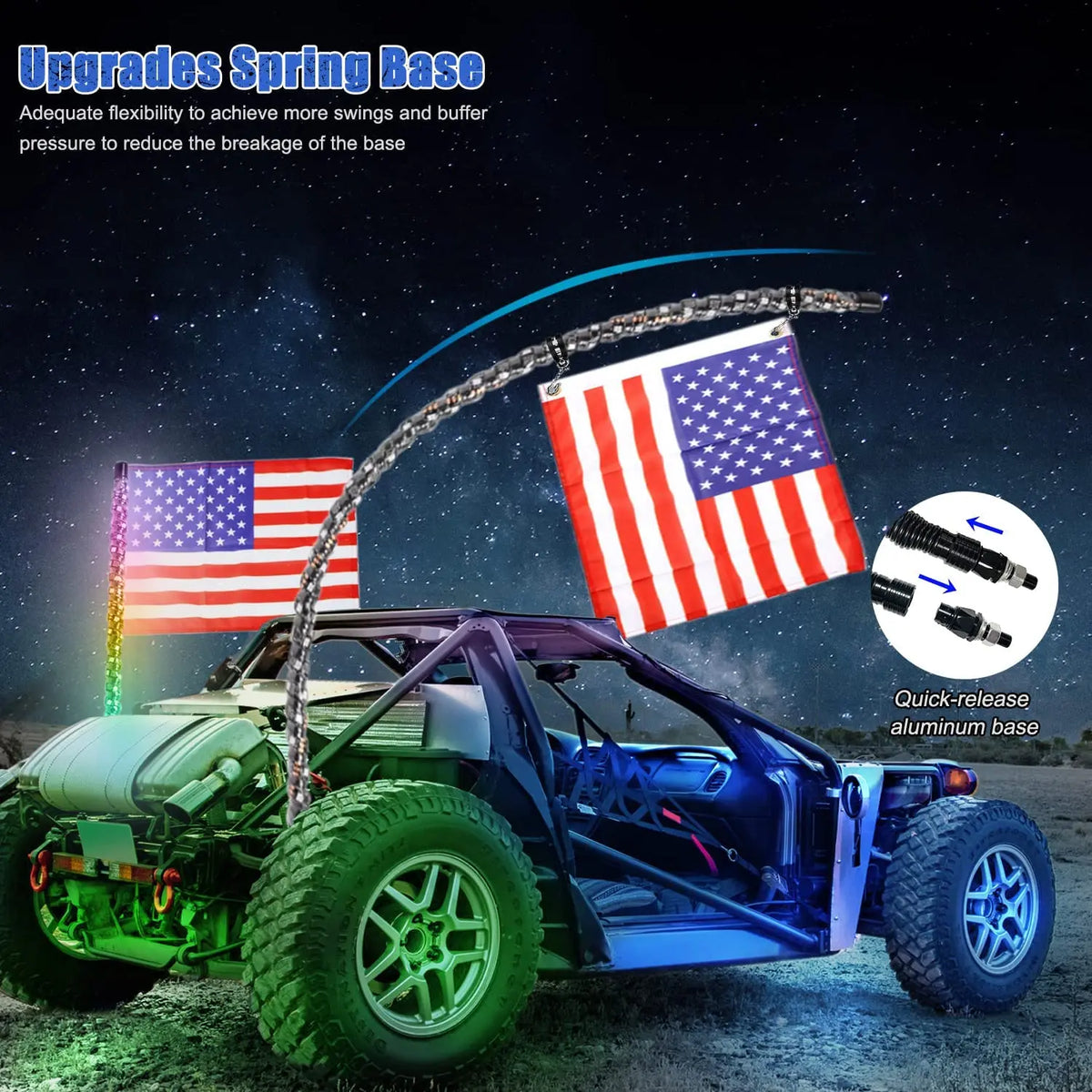 Spiral RGB LED Whip Lights with Flag & RF Remote (Pair) for UTV & SXS