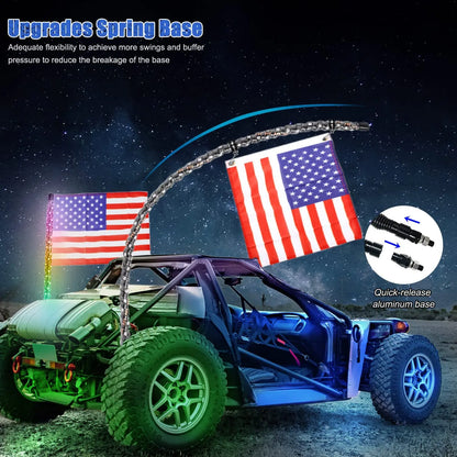 Spiral RGB LED Whip Lights with Flag & RF Remote (Pair) for UTV & SXS