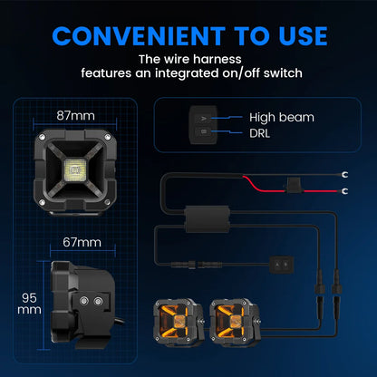 4-Inch Flush Mount LED Pod Lights with Amber DRL for UTV & SXS