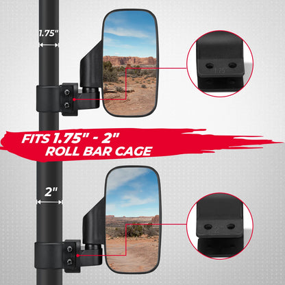 1.75–2 Inch Side Rear View Mirrors with Rivets for UTV & SXS