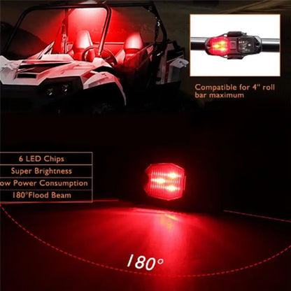 Red and White LED Roll Cage Dome Light with Switch for UTV & SXS