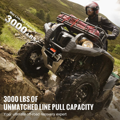 3000 lb Electric Winch with 39 ft Steel Cable & Wired Remote for UTV & SXS