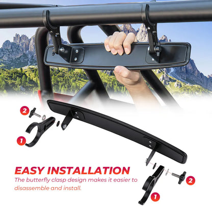 Convex Race Center Rearview Mirror with 1.75/2-Inch Clamps for UTV & SXS