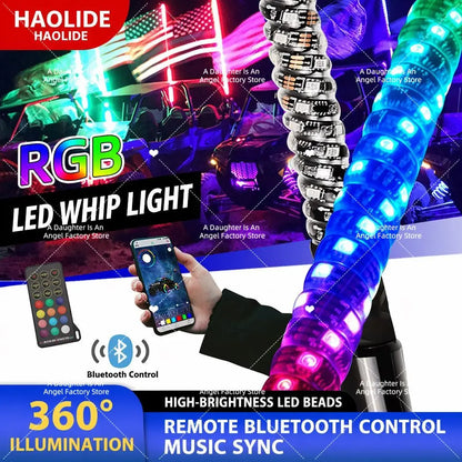 RGB LED Whip Lights with App Remote, 3–6 Ft for UTV & SXS