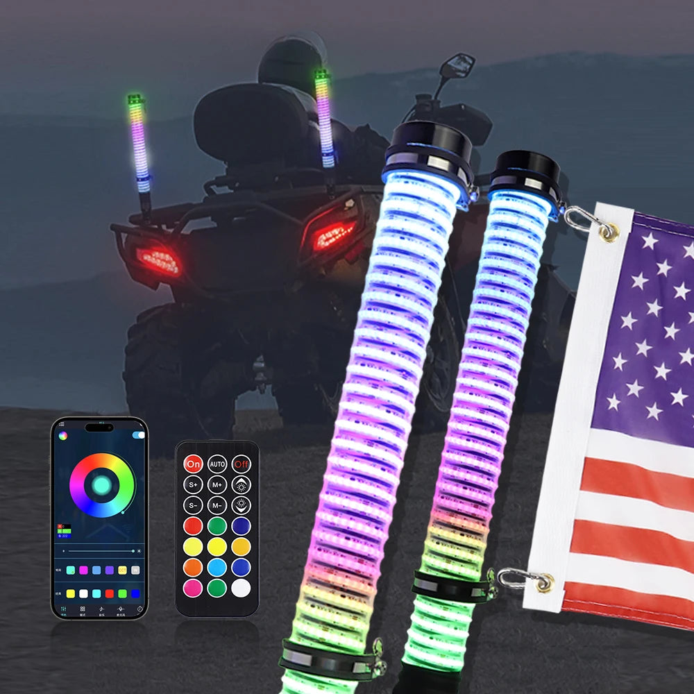 2 ft Fat COB LED Whip Lights with Turn Signal and Brake for UTV & SXS