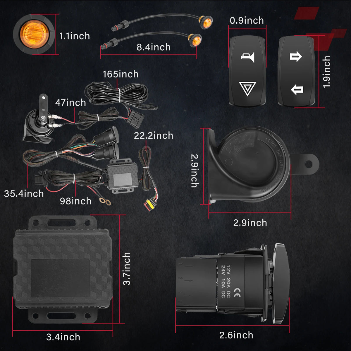 Street Legal Turn Signal & Horn Kit with Rocker Switch for Can-Am Maverick X3 & Polaris Ranger XP 1000