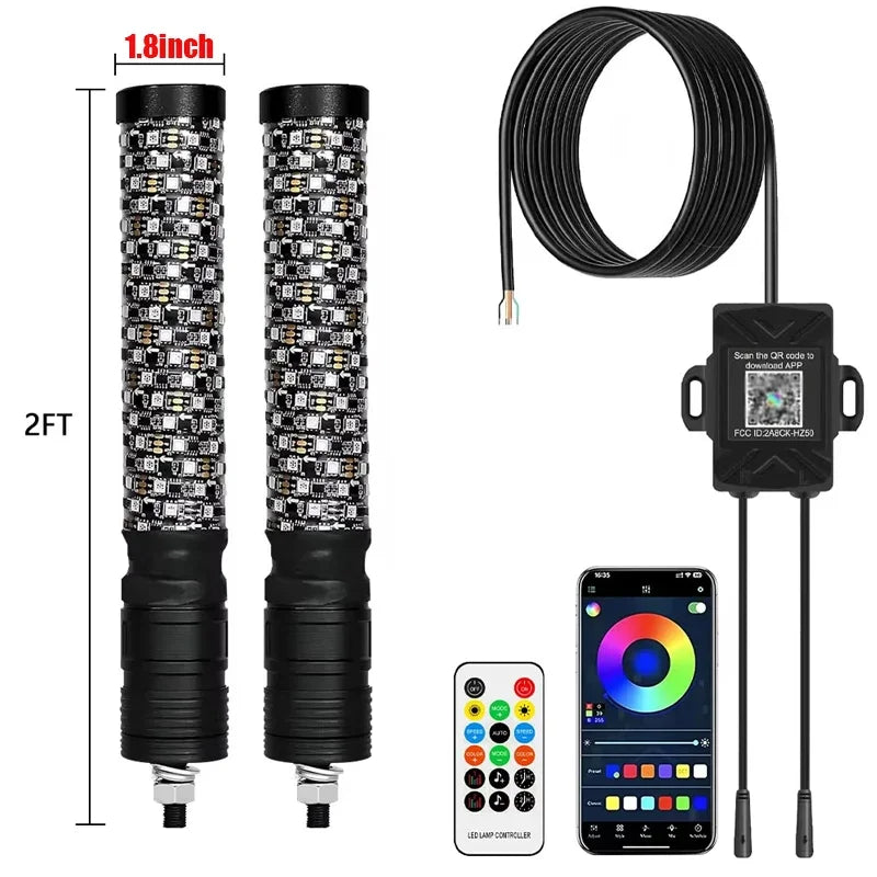 2-Foot Spiral RGB LED Whip Lights with Remote (Pair) for UTV & SXS