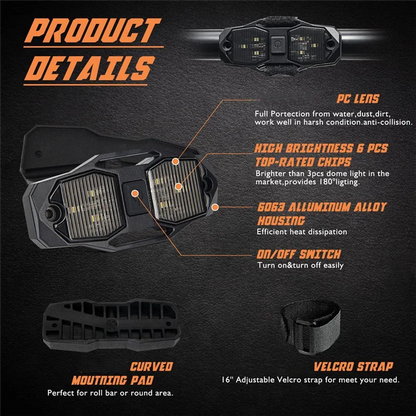 Red & White Dual-Color Roll Cage Dome Light for UTV & SXS