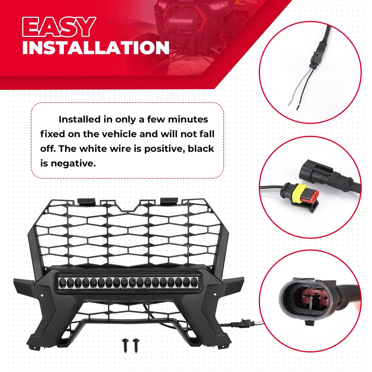 Front Lower Mesh Grille with LED Lights for Polaris RZR XP 1000 & RZR XP Turbo