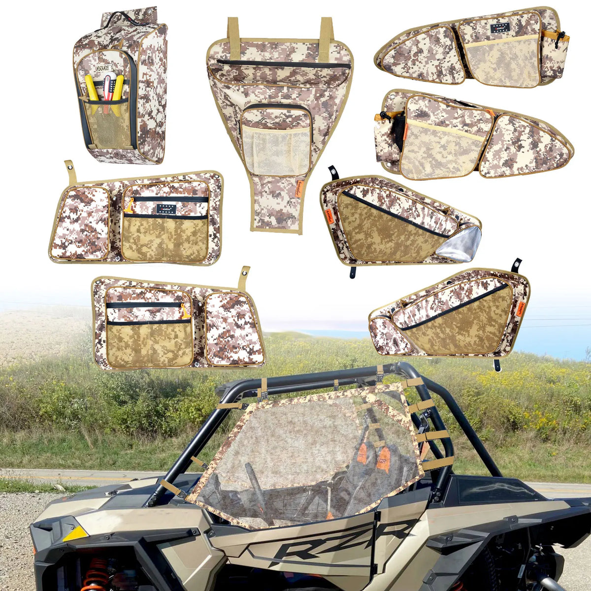 Door Storage Bags, Center Seat Bag and Window Net Set for Polaris RZR XP 1000 & RZR XP Turbo