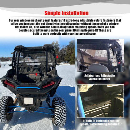 Rear Window Airflow Mesh Sun Shade for Polaris RZR XP 1000 & RZR XP Turbo