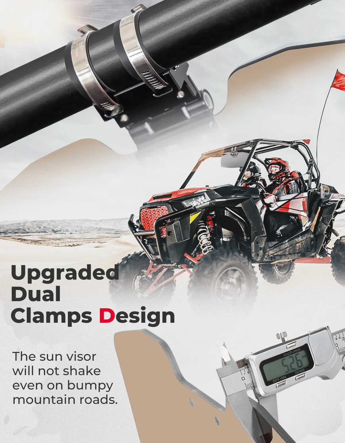 Oversized Anti-Glare Sun Visor for 1.5–2 Inch Roll Bars for UTV & SXS