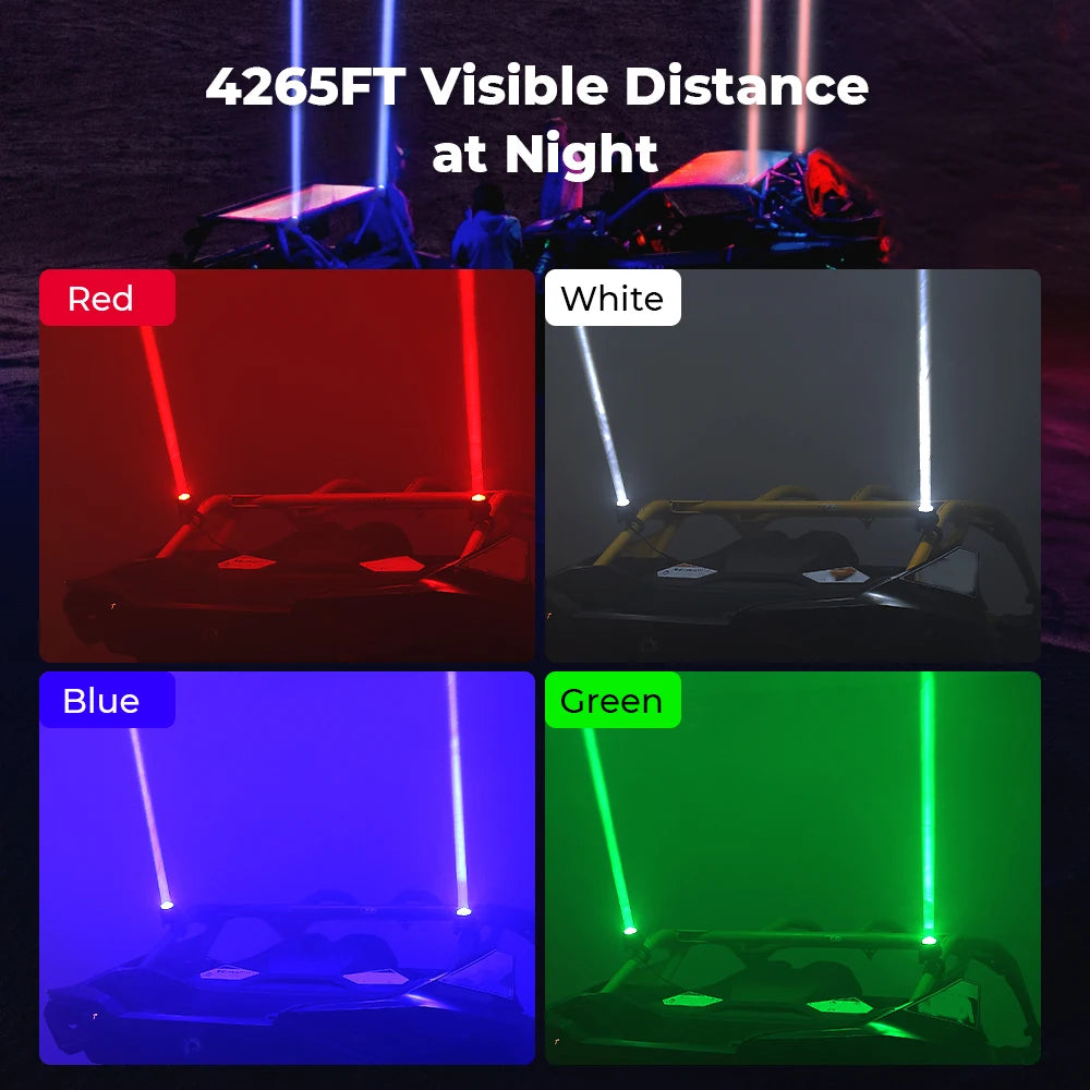 KEMIMOTO LED Whip Lights for 1.5–2 Inch Roll Cages for UTV & SXS