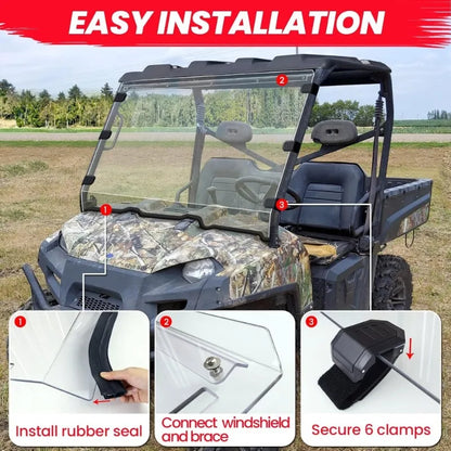 Hard-Coated Polycarbonate Full Front Windshield for Polaris Ranger 570 (2014–2026)