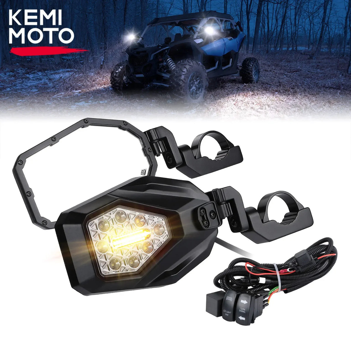 KEMIMOTO LED Side Mirrors with Shatterproof Glass for UTV & SXS